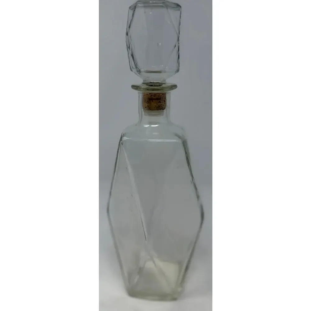 Vintage Oblong Diamond Cut Whiskey Decanter Tight Fit Plastic & Cork Stopper